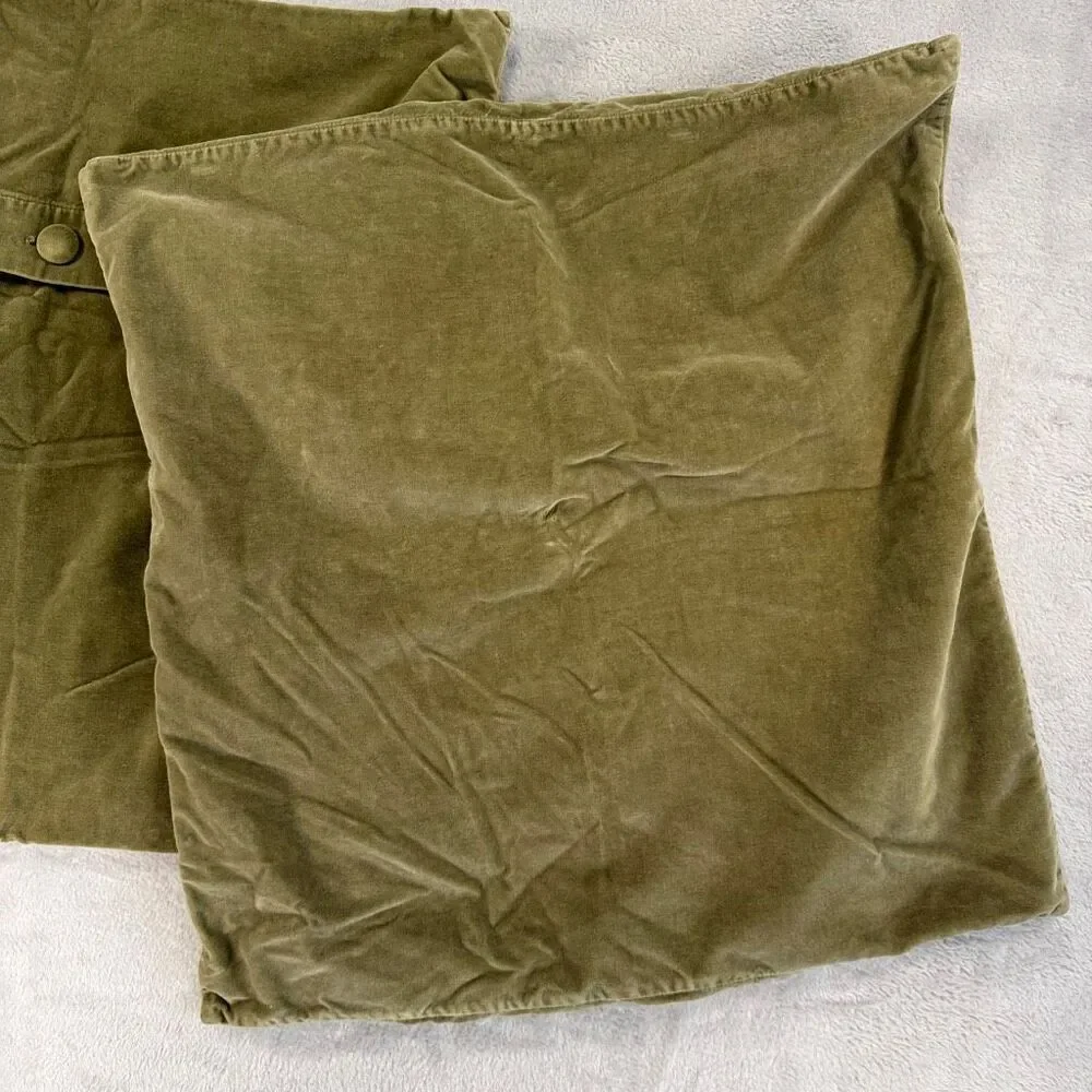 Pottery Barn Olive Green Velvet Pillow Covers 20 x 20 A